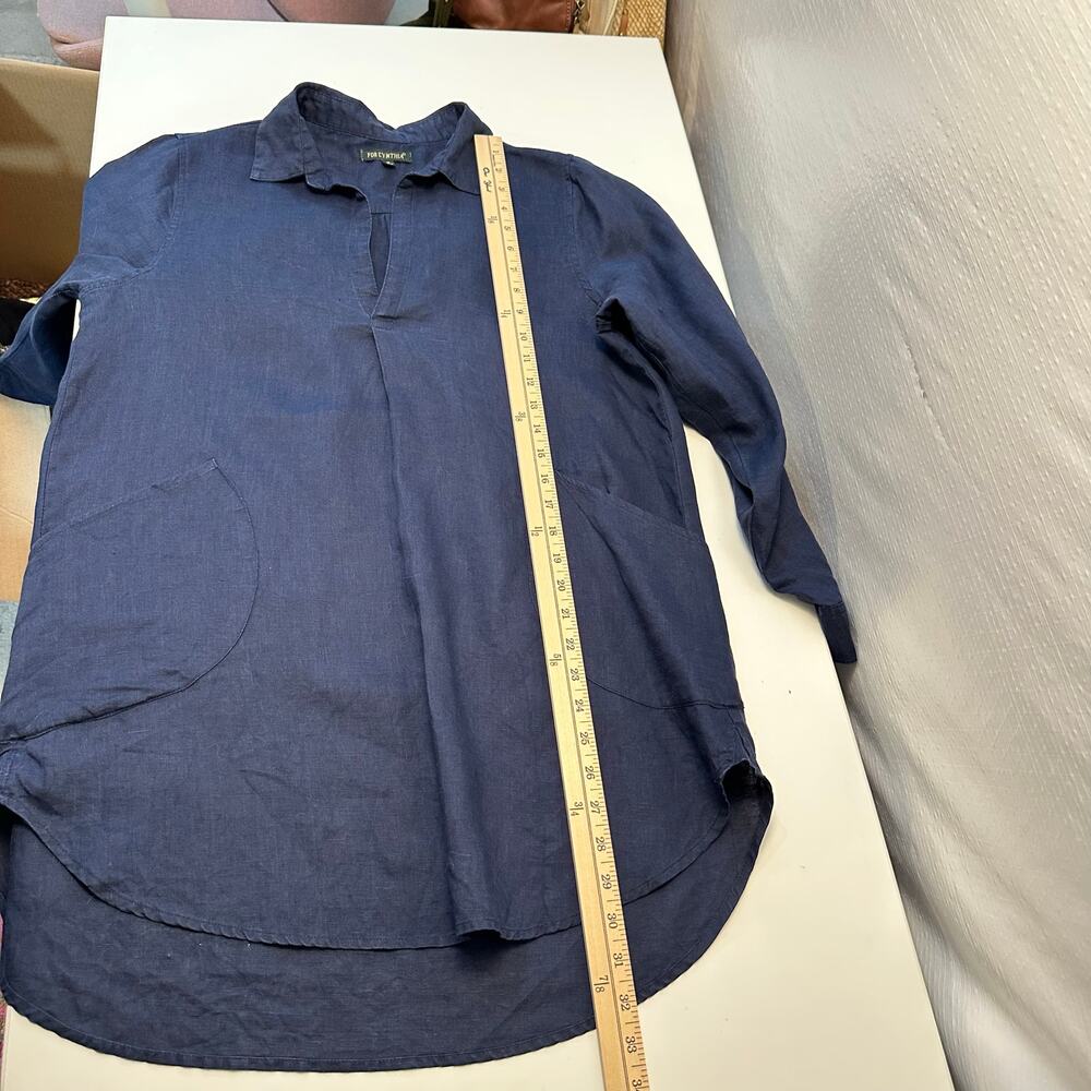 For Cynthia Womens Long Sleeve 100% Linen Top Navy Lagenlook Coastal Minimalist - Picture 9 of 12